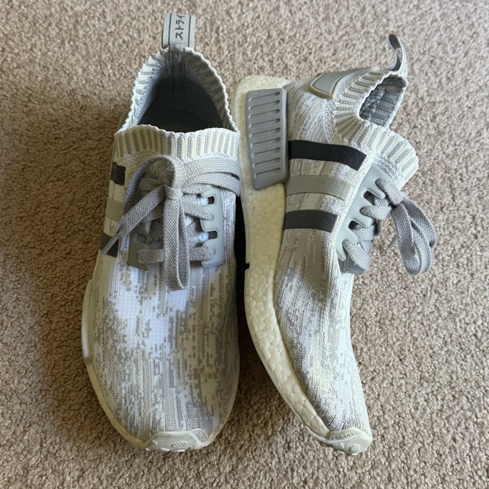 adidas Light Gray Knit Sneaker with Subtle Camouflage Pattern